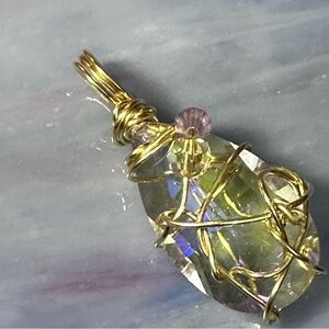 Handmade Prism Crystal Pendant Necklace with faceted glass accents Wire-Wrapped